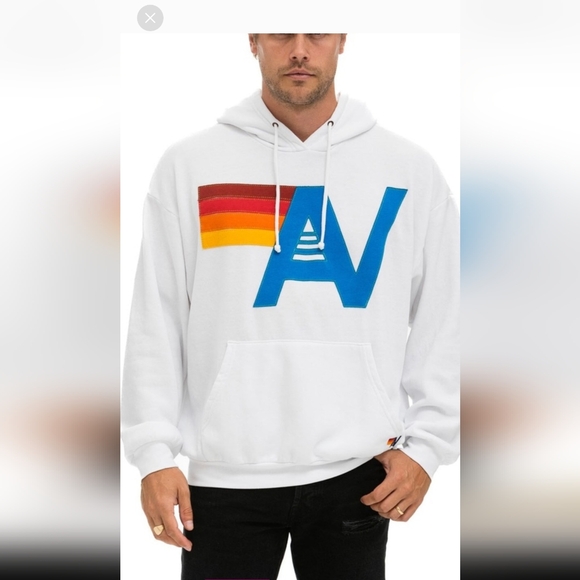 Aviator Nation NWT Logo Stitch Pullover Relaxed Hoodie Sweatshirt White Unisex M - Picture 2 of 9
